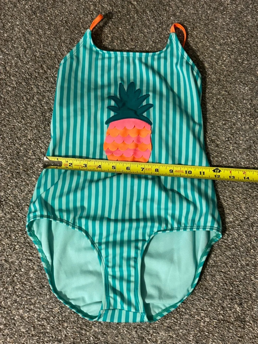 Cat & Jack Girls' Teal Stripe Pineapple One-Piece Swimsuit with Orange Straps